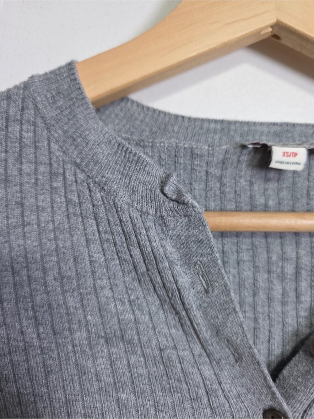 GAP Grey Ribbed Henley Sweater XS | Fitted Long Sleeve Knit Top - Picture 10 of 11